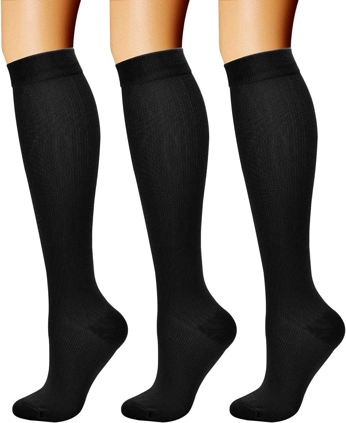 Compression Socks for Women & Men Circulation (3 Pairs) 15-20 mmHg is Best Support for Athletic Running Cycling