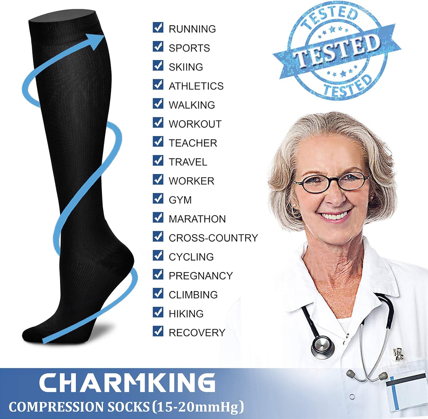 Compression Socks for Women & Men Circulation (3 Pairs) 15-20 mmHg is Best Support for Athletic Running Cycling - Image 6