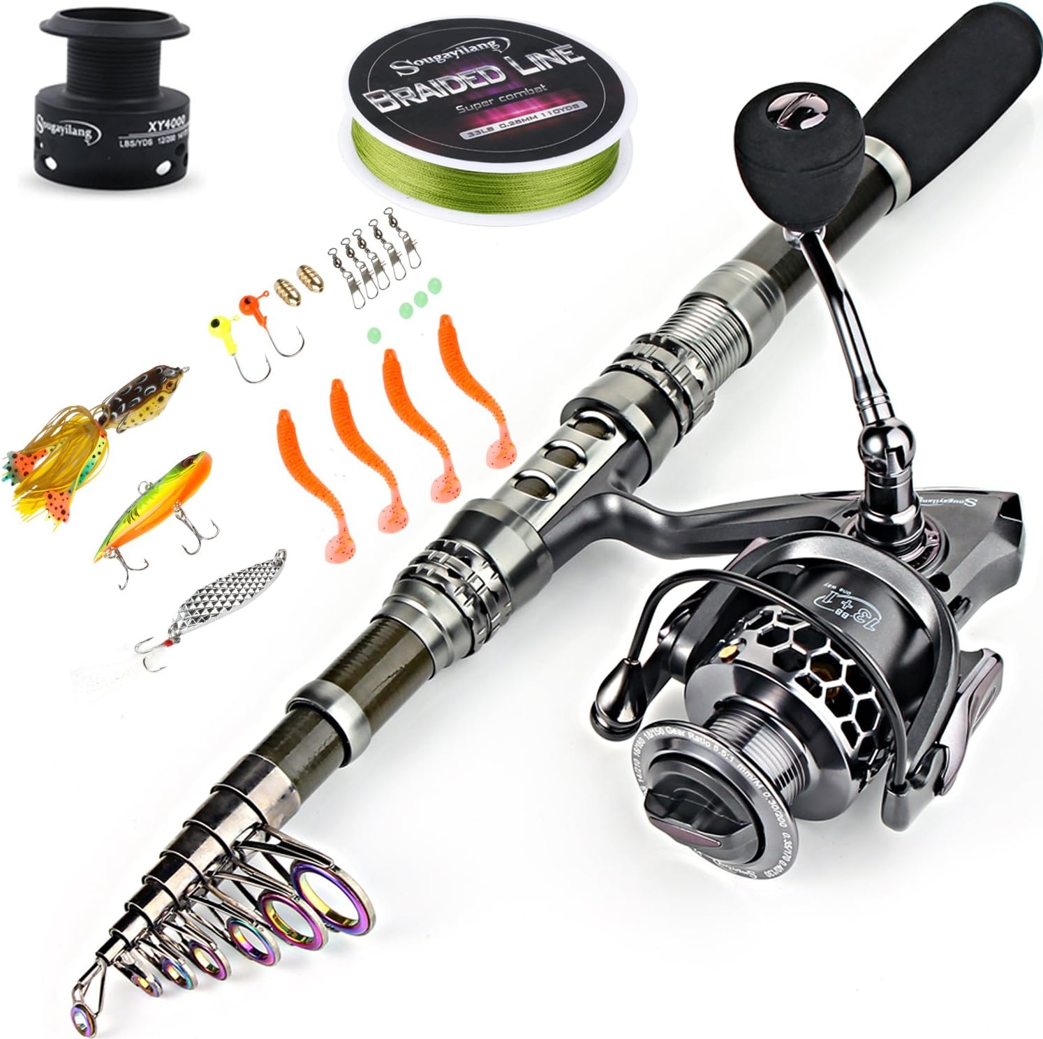 Sougayilang Fishing Rod Combos with Telescopic Fishing Pole Spinning Reels Fishing Carrier Bag for Travel Saltwater Freshwater Fishing - Image 2