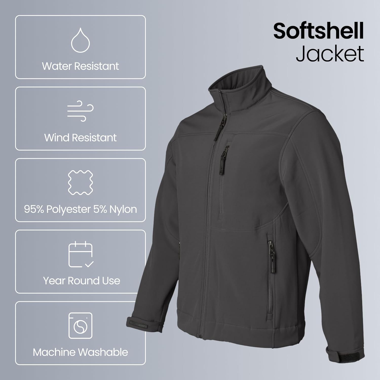 Midweight Soft Shell Jackets for Men - Men’s Water Resistant Windbreaker with Stand Collar (S-3XL) - Image 2