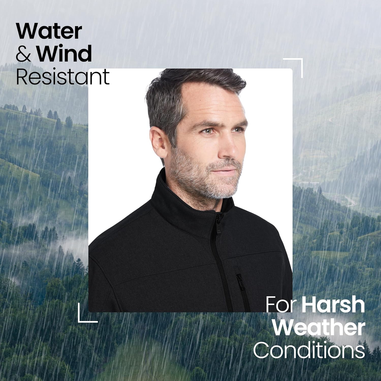 Midweight Soft Shell Jackets for Men - Men’s Water Resistant Windbreaker with Stand Collar (S-3XL) - Image 3