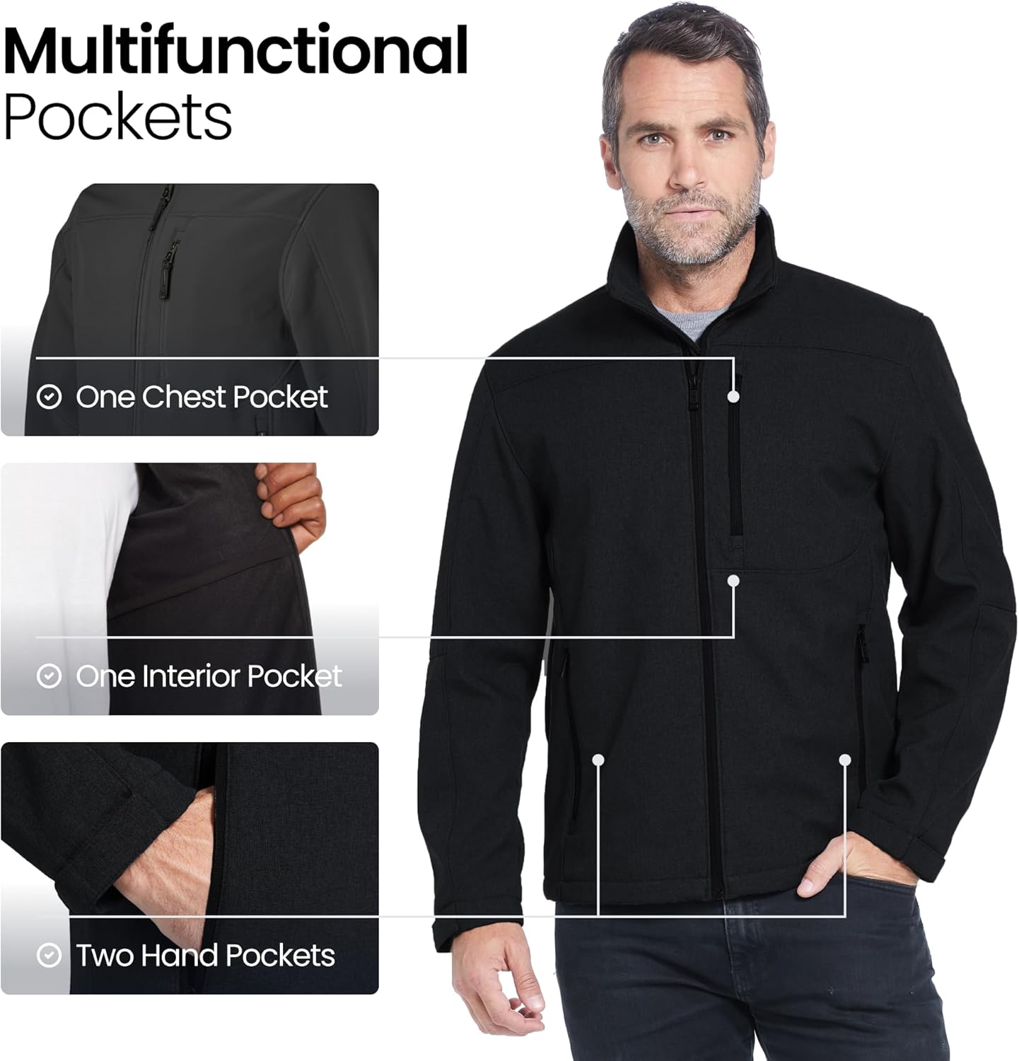 Midweight Soft Shell Jackets for Men - Men’s Water Resistant Windbreaker with Stand Collar (S-3XL) - Image 4