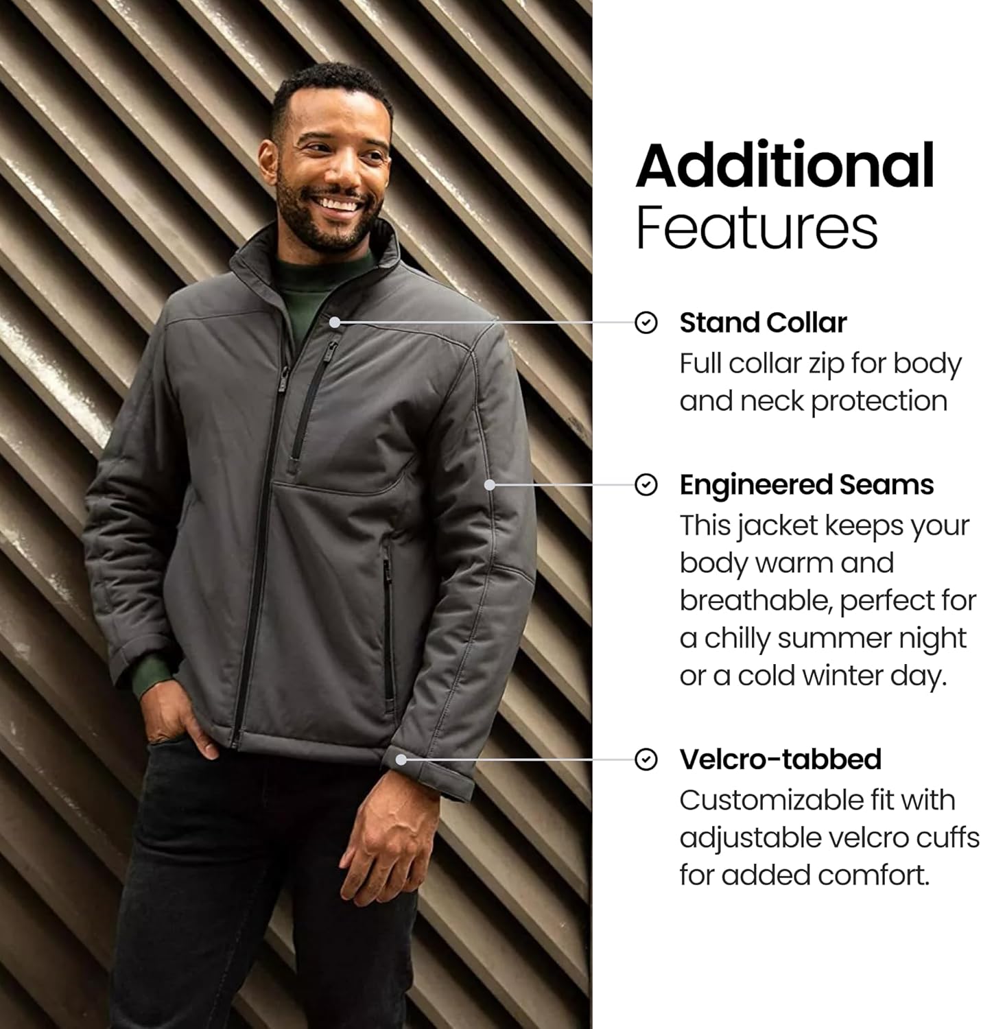 Midweight Soft Shell Jackets for Men - Men’s Water Resistant Windbreaker with Stand Collar (S-3XL) - Image 5